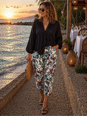 Chico’s So Slimming 3.5 Crop Pants Floral Paisley Stretch Capris